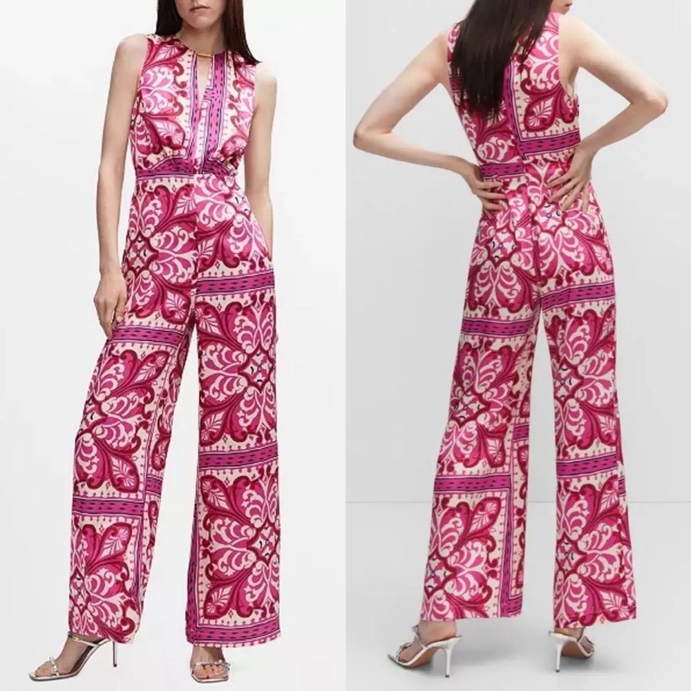 Mango Pink & White Printed Sleeveless Jumpsuit; NWT